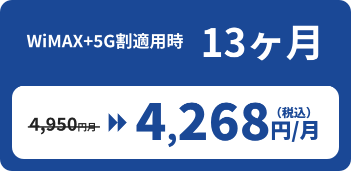 WiMAX+5G  4,268（税込）円/月